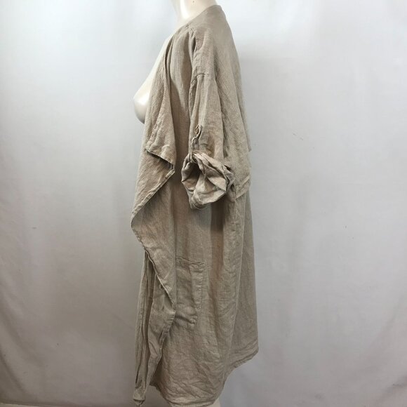 LIN BLANC - WOMEN'S 48 - TAN SHORT ROLL SLEEVE DRAPE FRONT 100% LINEN CARDIGAN - Picture 2 of 5